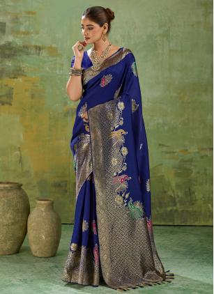 
                      Meenakari Casual Blue Banarasi Classic Saree