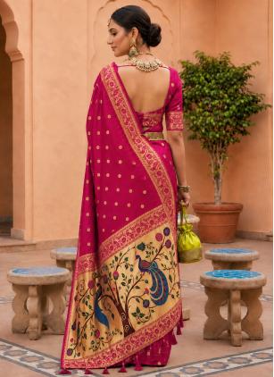 
                      Banarasi Meenakari Work Pink Trendy Saree