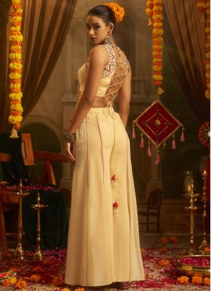 
                      Cream Mirror Work Georgette Designer Kurti