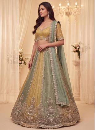 
                      Multi Colour Ceremonial Silk Beads Trendy Lehenga Choli