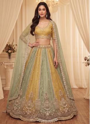 
                      Multi Colour Ceremonial Silk Beads Trendy Lehenga Choli