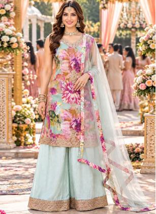 
                      Multi Colour Chinon Embroidered Salwar Kameez