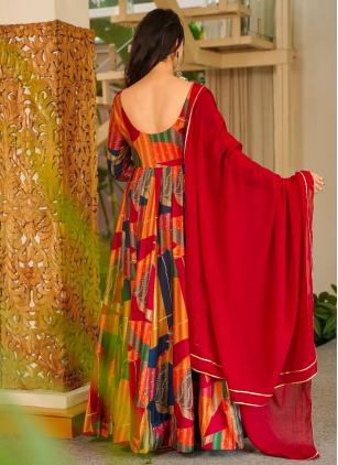
                      Multi Colour Digital Print Rayon Plus Size Gown