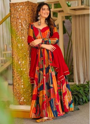 
                      Multi Colour Digital Print Rayon Plus Size Gown