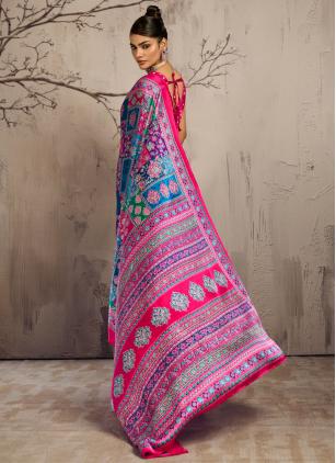 Multi Colour Satin Print Contemporary Saree - 1