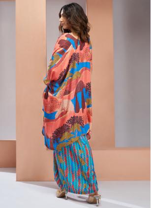 
                      Muslin Blue Print Party Wear Kurti