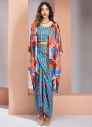 
                      Muslin Blue Print Party Wear Kurti