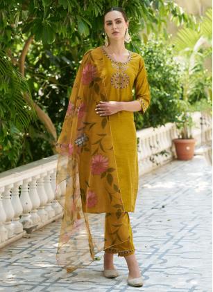
                      Mustard Cotton Silk Designer Salwar Kameez