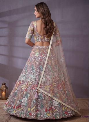 
                      Net Lavender Embroidered Sequins Work Lehenga Choli