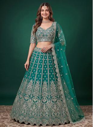 
                      Net Ceremonial Rama Sequins, Dori Work Trendy Lehenga Choli