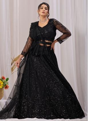 
                      Net Embroidered Black Lehenga Choli For Reception