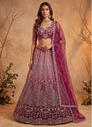
                      Net Pink and Purple Embroidered Trendy Lehenga Choli
