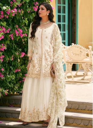 
                      Off White Embroidered Readymade Salwar Kameez