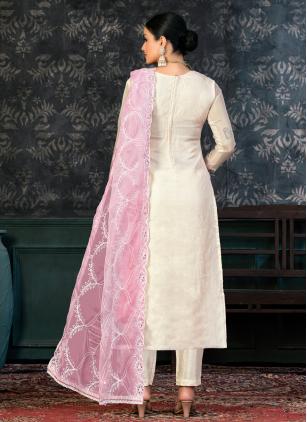 
                      Off White Organza Handwork Salwar Suit for Ceremonial