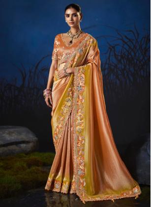 
                      Orange Ceremonial Embroidered Silk Trendy Wedding Saree
