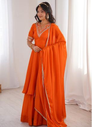 
                      Orange Embroidered Palazzo Salwar Kameez
