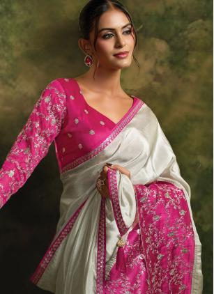 
                      Organza Cream and Rani Trendy Saree