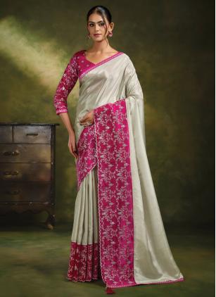 
                      Organza Cream and Rani Trendy Saree