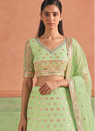 
                      Organza Green Designer Lehenga Choli