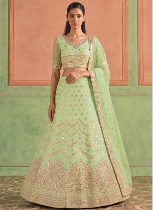 
                      Organza Green Designer Lehenga Choli