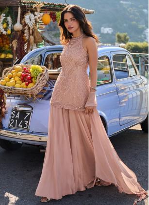 
                      Peach Ceremonial Beads Embroidered Work Salwar Kameez