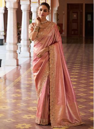 
                      Pink Beads Kanjivaram Silk Trendy Saree