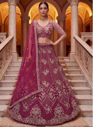 
                      Pink Beads Sequins Net Designer Lehenga Choli