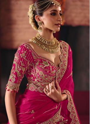 
                      Pink Bridal Beads Silk Trendy Layered Lehenga Choli
