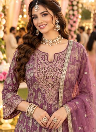 
                      Pink Ceremonial Georgette Palazzo Salwar Kameez