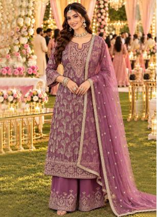 
                      Pink Ceremonial Georgette Palazzo Salwar Kameez