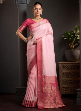 
                      Pink Ceremonial Woven Work Contemporary Saree