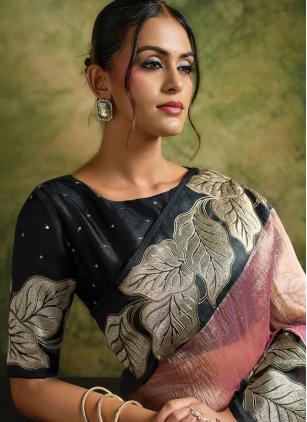 
                      Pink Embroidered Organza Classic Saree