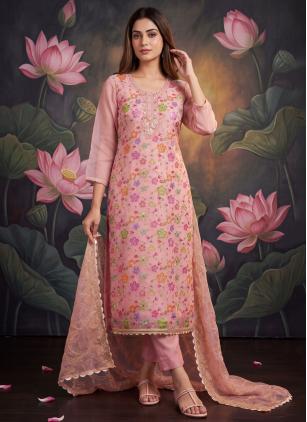 
                      Pink Embroidered Organza Casual Salwar Kameez
