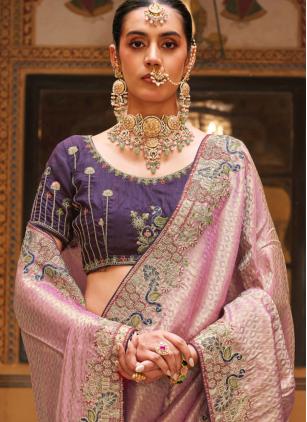 
                      Pink Embroidered Saree For Engagement and Festival