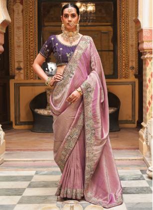 
                      Pink Embroidered Saree For Engagement and Festival
