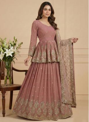 
                      Pink Faux Georgette Readymade Lehenga Choli