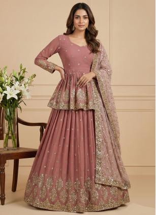 
                      Pink Faux Georgette Readymade Lehenga Choli