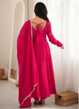 
                      Pink Lace Chanderi Silk Readymade Salwar Kameez With Dupatta