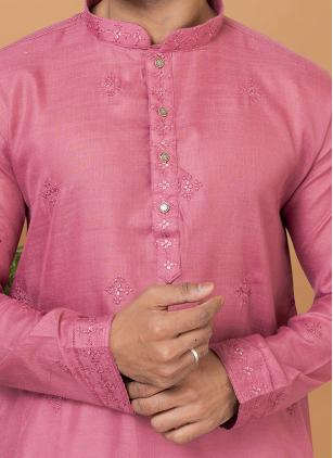 
                      Poly Cotton Kurta Pajama in Pink