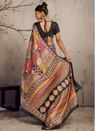 Print Multi Colour Satin Contemporary Saree - 1