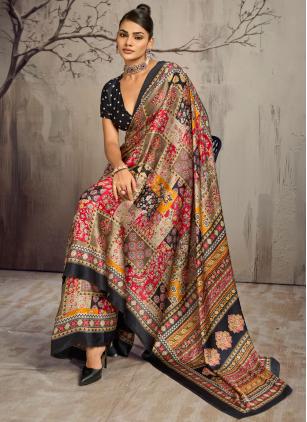 Print Multi Colour Satin Contemporary Saree - 2