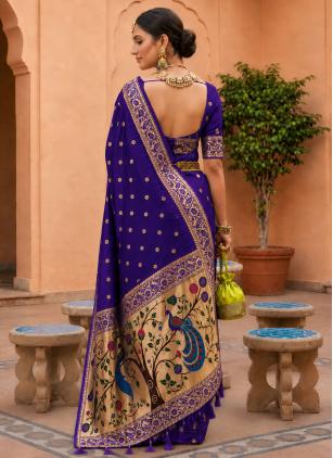 
                      Purple Banarasi Meenakari Work Contemporary Saree