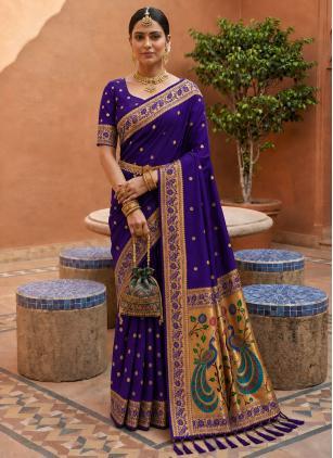 
                      Purple Banarasi Meenakari Work Contemporary Saree
