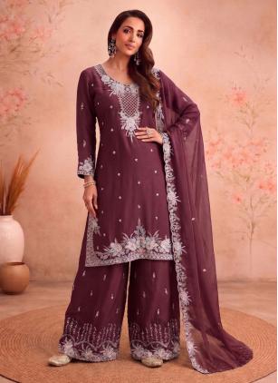 
                      Purple Chiffon Embroidered Trendy Salwar Kameez