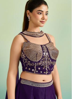 
                      Purple Chinon Embroidered Readymade Salwar Kameez