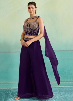 
                      Purple Chinon Embroidered Readymade Salwar Kameez