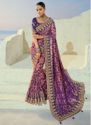 
                      Purple Cut Dana Work Patola Silk Saree For Engagement