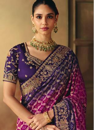 
                      Purple Beads Pure Georgette Engagement Wear Saree
