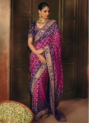 Purple Beads Pure Georgette Engagement Wear Saree