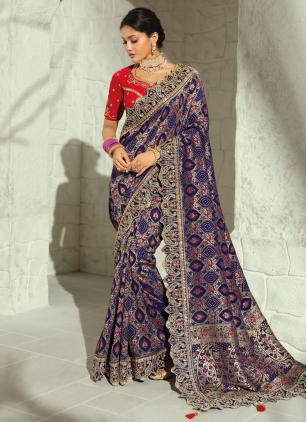 
                      Purple Engagement Embroidered Border Pure Georgette Saree